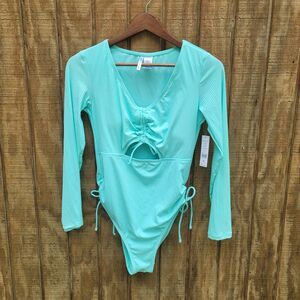 Celebrity Pink Aqua One Piece With Long Sleeves NWT Juniors Size L (11-13)